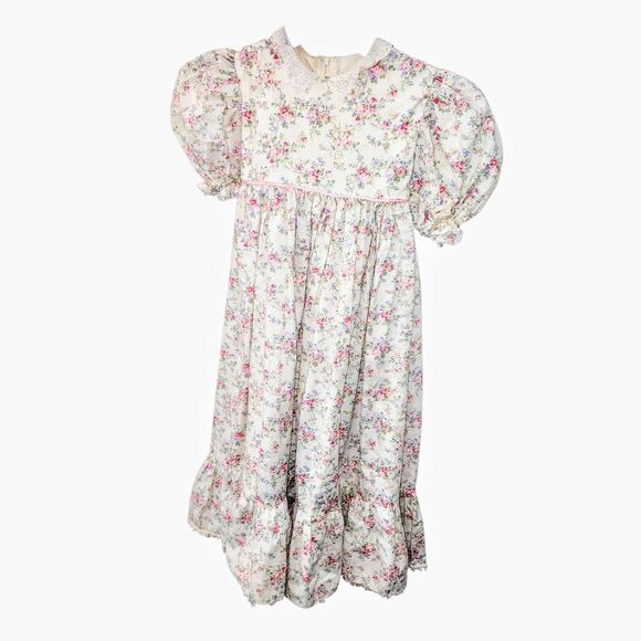 UNBRANDED Handmade Other - UNBRANDED Sz S Pastel Pink Ruffle Trim Floral Cottagecore Tie Back Toddler Dress